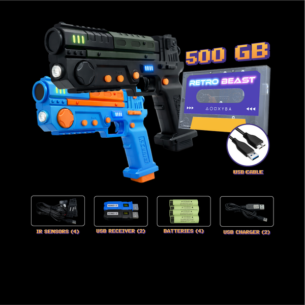 2 Player Set + 653 GAMES (500GB) / Black and Blue